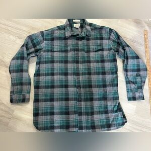 L.L. Bean Chamois cloth shirt, green gray plaid traditional fit men’s XXLT